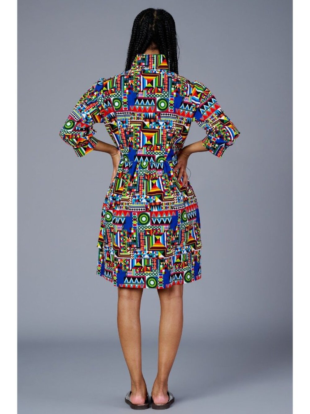 🆕 The Oula Company Geometric Print Cotton Dress Pockets Small - Picture 4 of 16